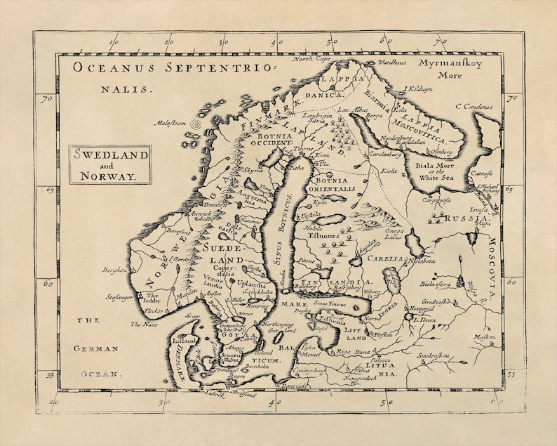 Old Map of Sweden and Norway Vintage Style Print Circa 1600s - Etsy