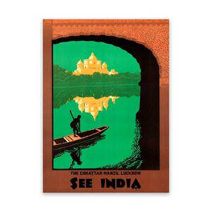 See India Travel Poster, Chhattar Manzil Lucknow, Vintage Style 1900s Mid Century Reproduction Print, Retro Wall Art Decor