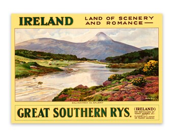 Ireland Travel Poster, Premium Vintage Style Reproduction Print