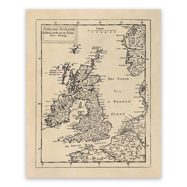 Antique Map of Britain, Vintage Style Print Circa 1600s