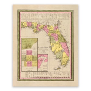 Old Map of Florida, Vintage Style Print Circa 1800s