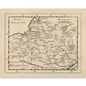 Old Map of Poland, 17th Century Cartography Decor, Vintage Style Print Circa 1600s