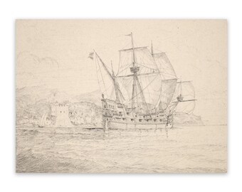 Sailing Ship Sketch Print: Vintage Nautical Wall Art, CP36