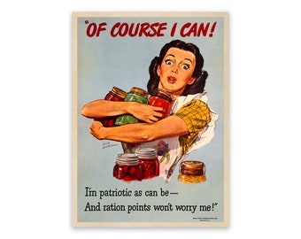 Patriotic Wartime Food Rationing Poster, Vintage Style Reproduction Print