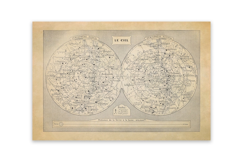 Zodiac Constellations Poster, Old Star Chart Astronomy Print, AM04 image 1