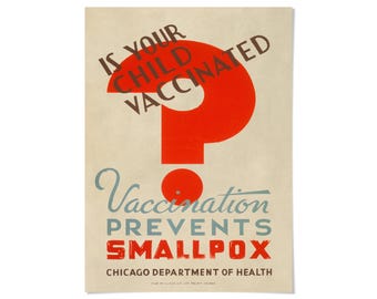 WPA Smallpox Print, 1936 Vaccination Health Poster, Chicago Federal Art Project