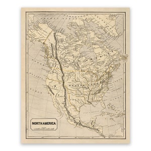 Old Map of North America, 19th Century Cartography Decor, Vintage Style Print Circa 1800s