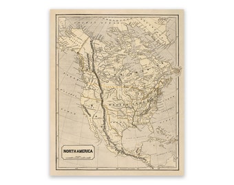 Old Map of North America, Vintage Style Print Circa 1800s