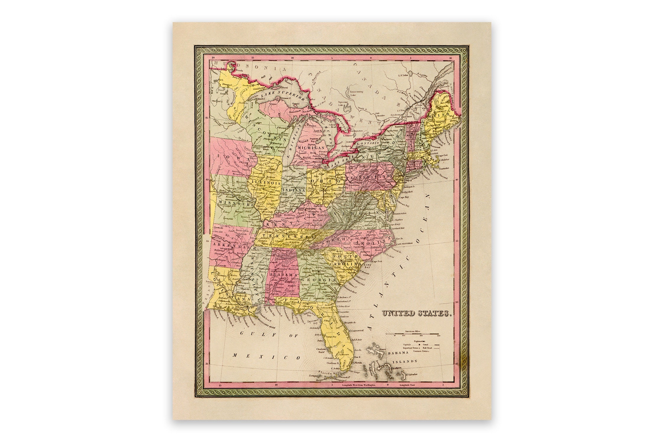 1849 Eastern US Map Print: Vintage Cartography Wall Art - Etsy