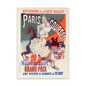 French Horse Race Advertising Poster By Jules Cheret, 19th Century Belle Époque Wall Art, Vintage Style Art Nouveau Print