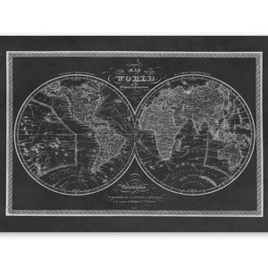 Old Map of the World, World in Hemispheres Cartography, Vintage Style Print Circa 1800s