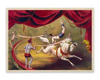 Circus Horse Act Poster Old Circus Animal Themed Wall Art, Premium Vintage Style Reproduction Print