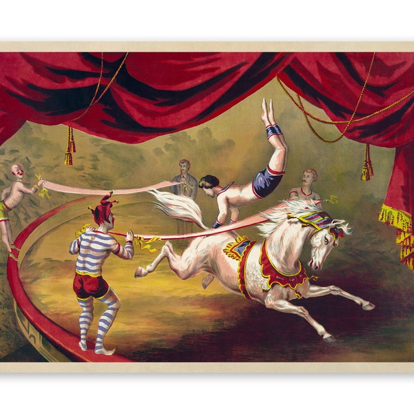 Circus Horse Act Poster Old Circus Animal Themed Wall Art, Premium Vintage Style Reproduction Print