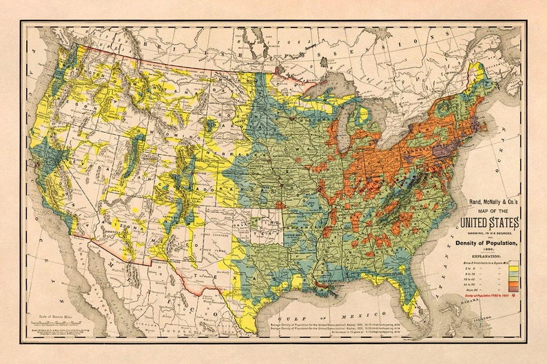 America Demographics Vintage Style Map Print 3 Color Options USA Population Map Print United States Map Poster