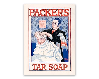 Packer's Tar Soap Advertisement Print: Vintage Barber Shop Decor