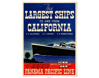 California Cruise Ship Travel Poster: Vintage Style 1900s Steam Ship Print