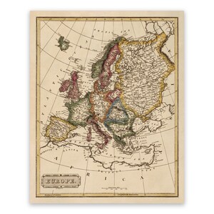 Antique Map of Europe, Vintage Style Print Circa 1800s