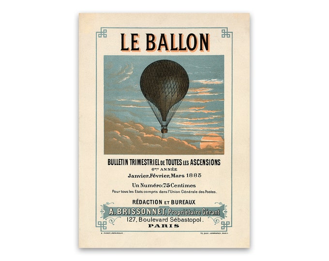 Vintage French Hot Air Balloon Art Print, Antique Victorian Art Print ...
