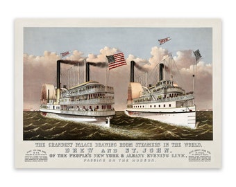 Vintage Steamship Print: Nautical Ship Illustration, Circa 1878