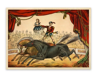 Circus Horse Rider Poster Old Circus Animal Themed Wall Art, Premium Vintage Style Reproduction Print