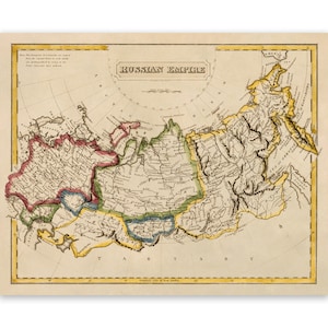 Old Map of Russia, 19th Century Russian Empire Cartography Decor, Vintage Style Print Circa 1800s