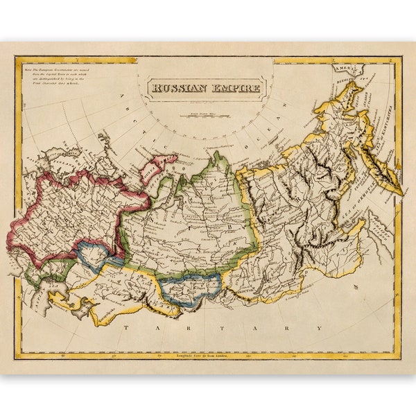 Old Map of Russia, Vintage Style Print Circa 1800s