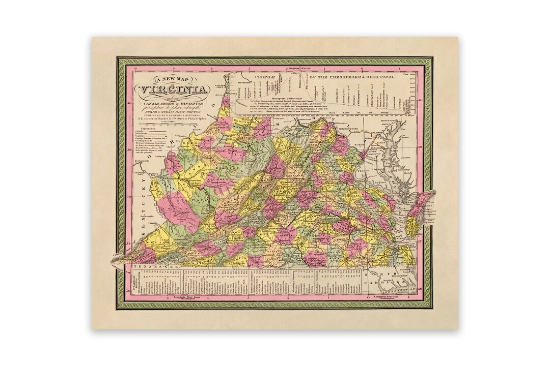 Old Map of Virginia, 19th Century Cartography Decor, Vintage Style ...