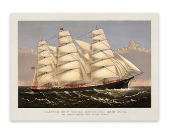 Clipper Ship 'Three Brothers' Print: Vintage Nautical Artwork