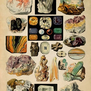 Vintage Mineral Print: Adolphe Millot Geology Chart Poster, AM55 Vintage