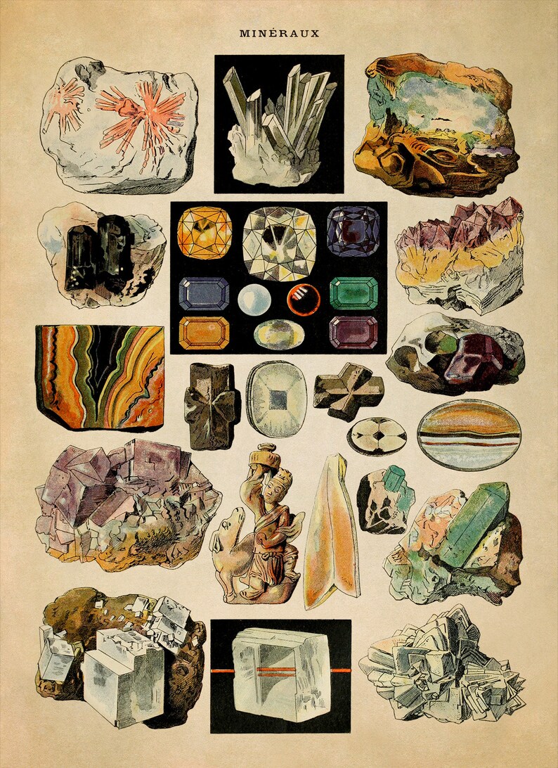 Vintage Mineral Print: Adolphe Millot Geology Chart Poster, AM55 Vintage