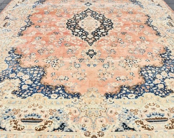 10x14 Handmade Muted Turkish Wool Area Rug, Vintage Anatolian Design - Hand-Knotted Bohemian Fine Carpet, Vge dyes