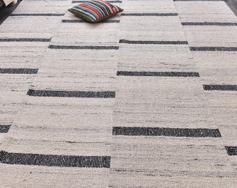Tappeto Kilim turco di grandi dimensioni 9x12, lana vintage - Nomadic Kilim Deco, tinture Vge