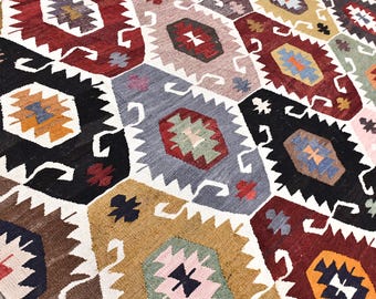 Tappeto Kilim turco vintage 9x12, tappeto in lana fatto a mano - Kilim nomade decorativo, tinture Vge