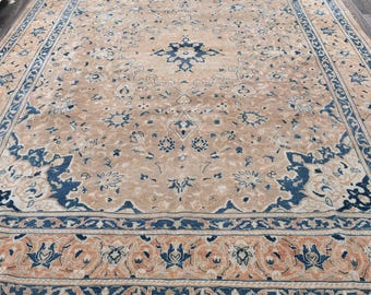 Vintage Turkish Wool Rug,  9x12 Muted Design,  Handmade Anatolian Carpet