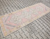 Oushak Runner Rug,3 39 2x9 39 2 Ft,Faded Pink Runner,Oushak Rug,wool rug ,Woven Rug,Turkey Rug,Turkish Runner,3x9 Rug,Kilim Rug,Unique Rug 4248