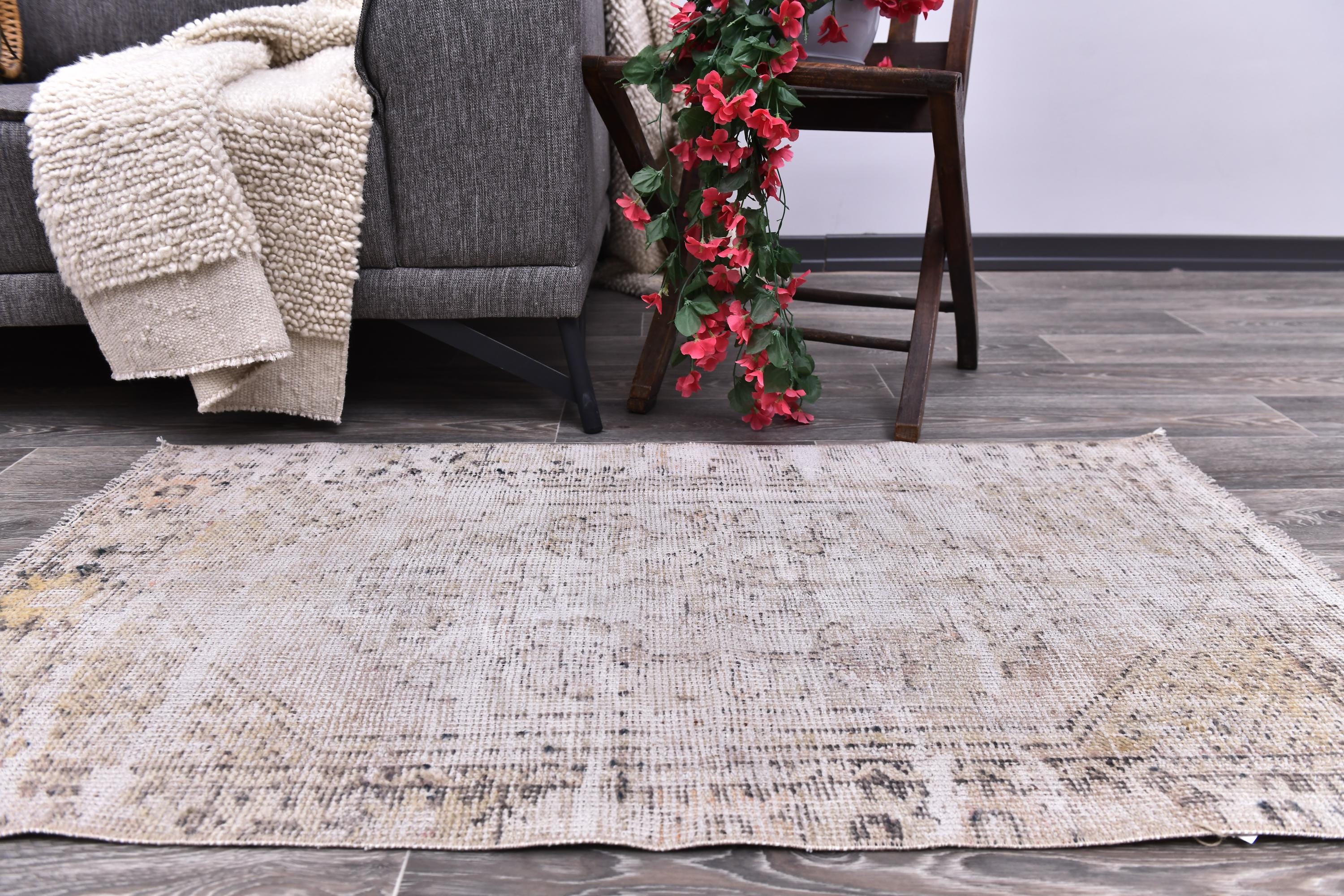 Handmade Wool Turkish Rug, Vintage Doormat (4'2