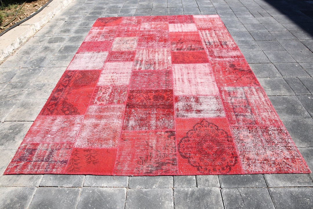 Oversize Rug,7x10 Rug,7x10 Red Faded Turkish Vintage Rug,7x10 Area Rug