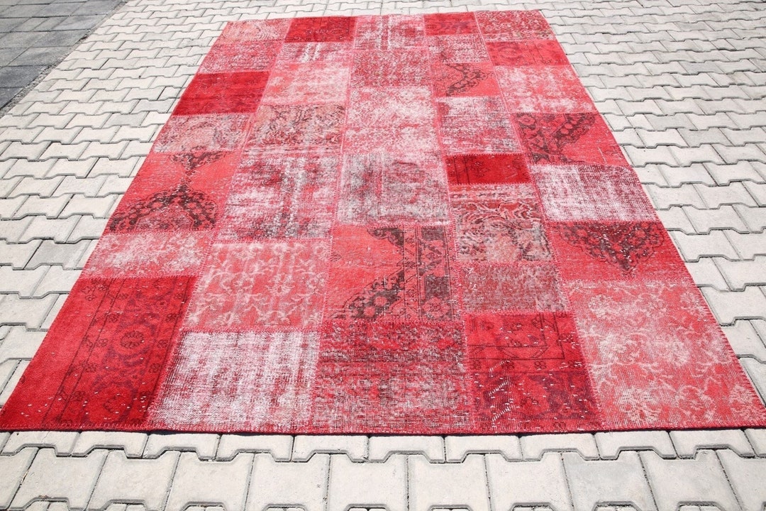 Oversize Rug,7x10 Rug,7x10 Red Faded Turkish Vintage Rug,7x10 Area Rug
