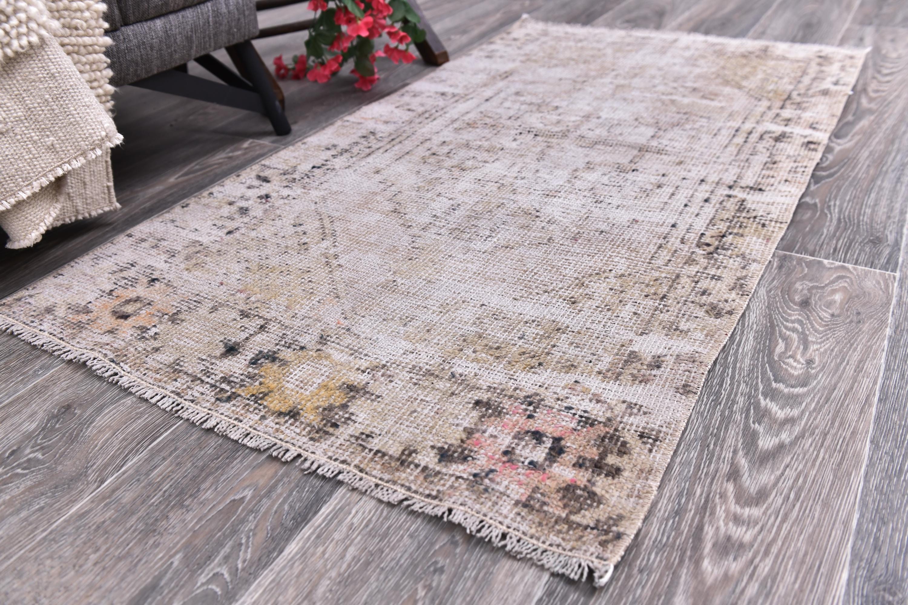 Handmade Wool Turkish Rug, Vintage Doormat (4'2