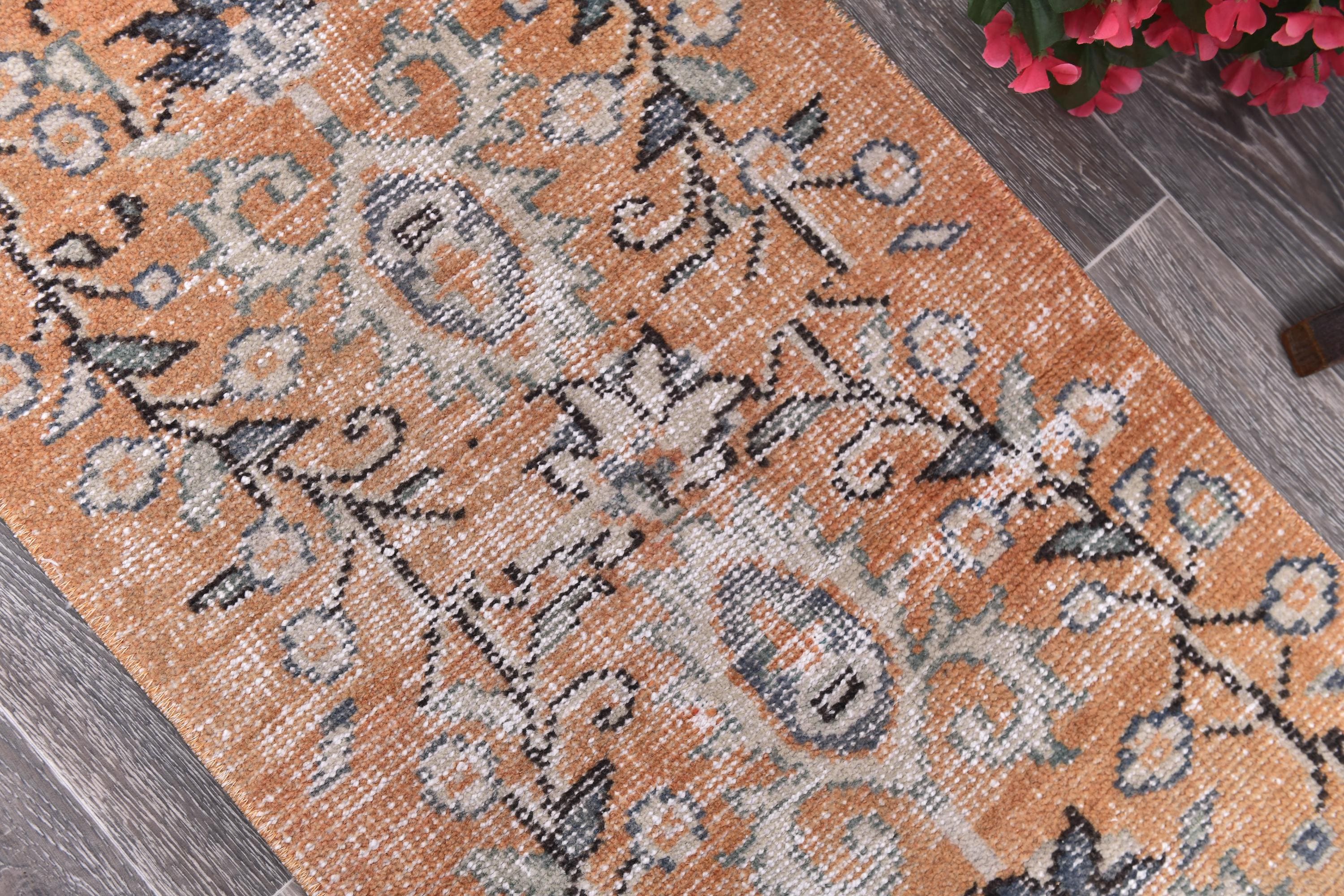 Vintage Turkish Wool Rug, Handmade Tribal Doormat, Muted Orange