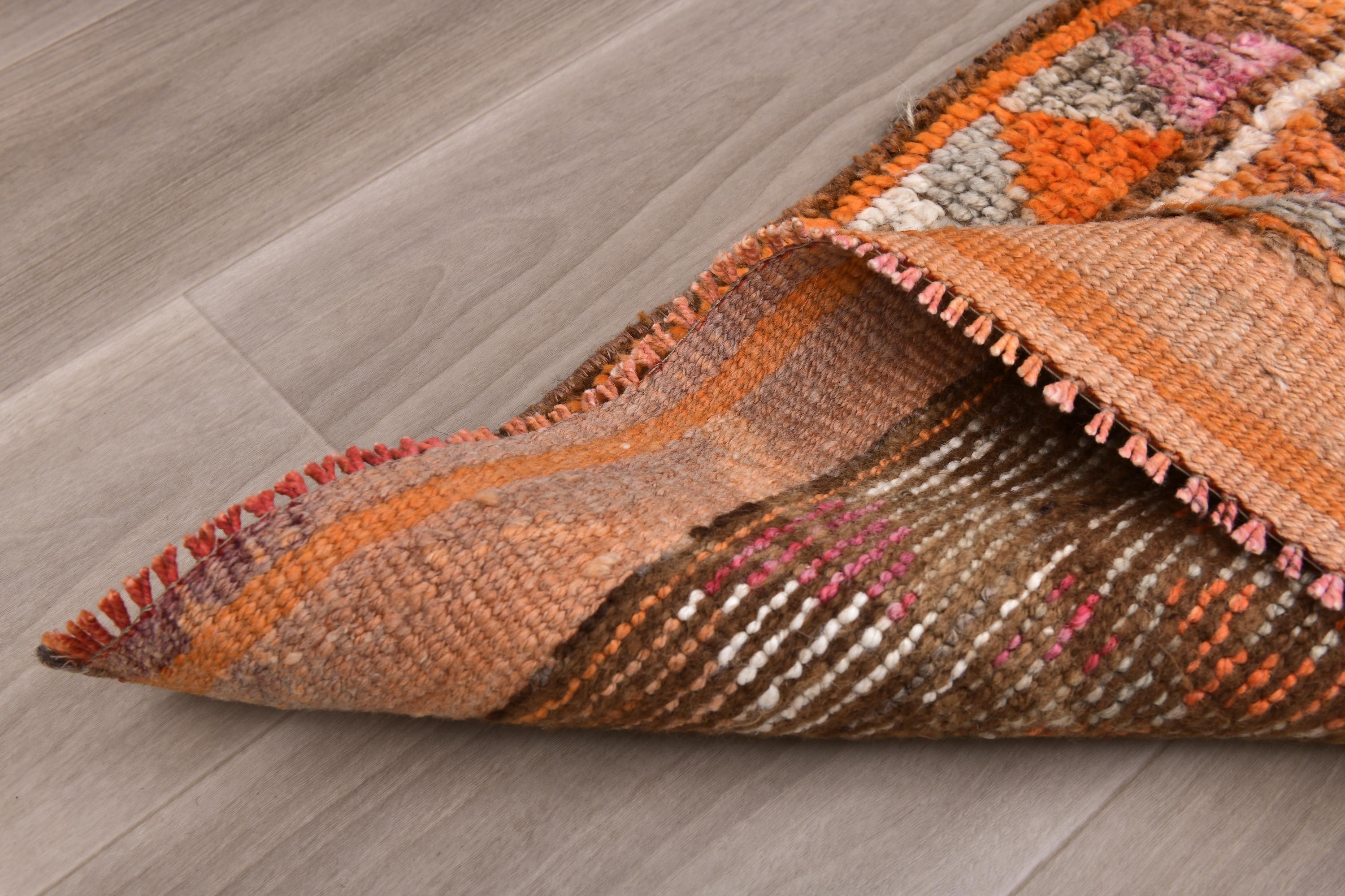 ヴィンテージ トルコ製ウール ランナーラグ、ウシャック 廊下用ラグ