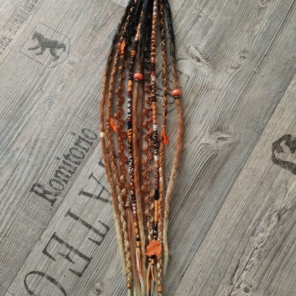 Hair tie with dreads and dread jewelry in black blonde ombre with orange 52 cm long