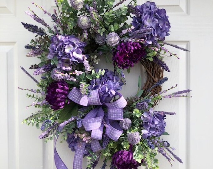 Purple Floral Grapevine Wreath, Front Door Wreath, Spring Wreath ...
