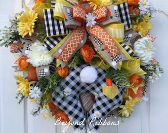 Easter Bunny Wreath, Easter Floral Wreath, Deco Mesh Wreath, Front Porch Wreath, Easter Decor, Whimsical Wreath, Spring Wreath, Door Decor