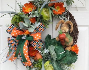 Easter Floral Bunny Wreath, Spring Wreath, Grapevine Wreath, Easter Decor, Easter Bunny Wall Hanger, Front Porch Wreath, Door Wreath, Gift