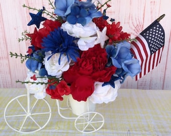 Patriotic Bike Floral Centerpiece, July 4th Decor