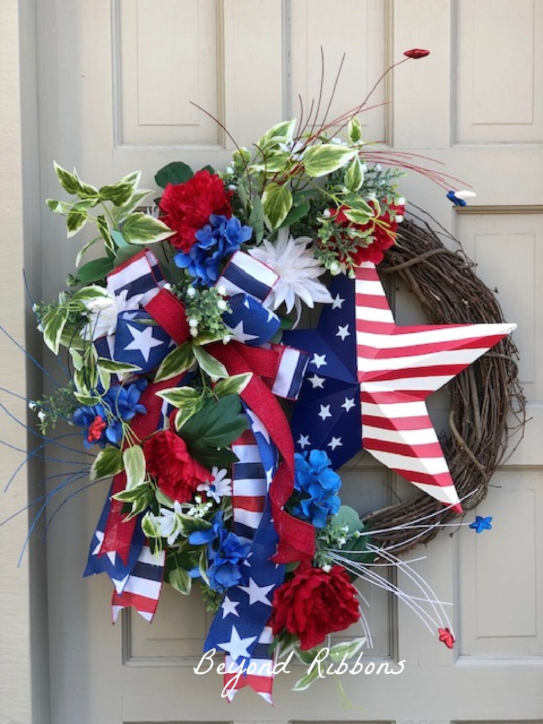 Patriotic Star Grapevine Wreath, Americana Front Door Decor - Etsy