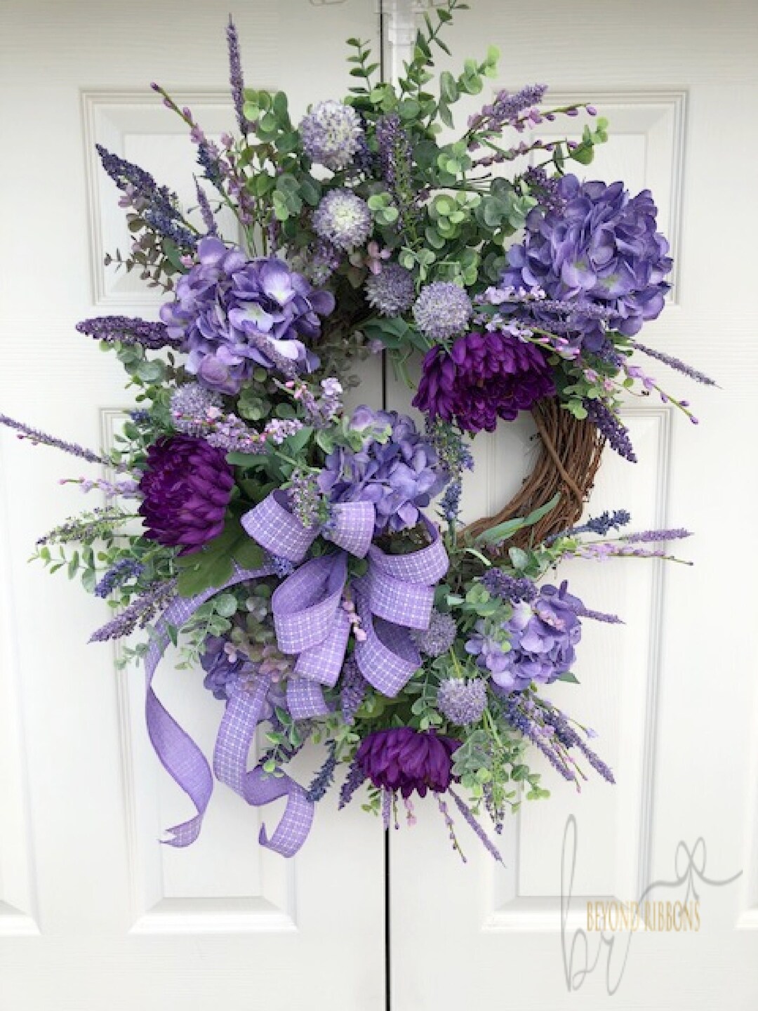 Purple Floral Grapevine Wreath, Front Door Wreath, Spring Wreath ...