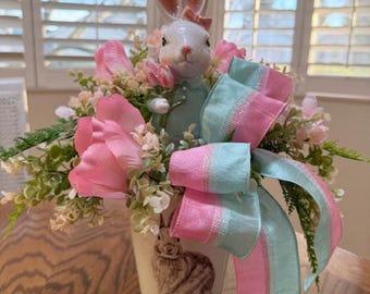 Easter bunny centerpiece, Spring floral table arrangement, Spring decor, Housewarming gift