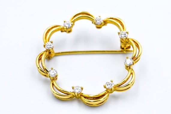 1960's Diamond 14KY Gold Brooch Pin Pendant